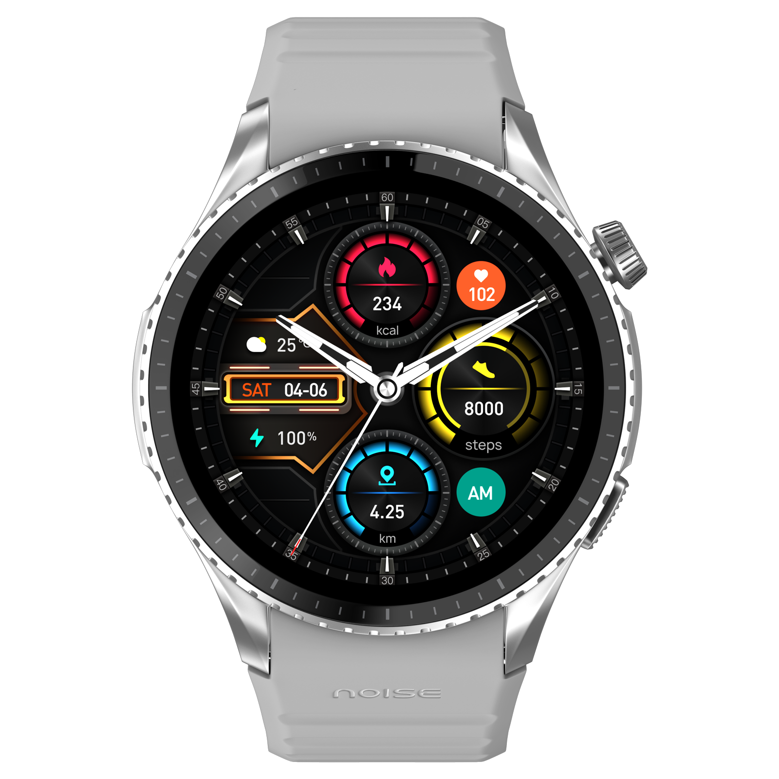 Buy noise Origin Smartwatch with Bluetooth Calling 37.08mm AMOLED Display 3ATM Water Resistant Silver Grey Strap Online Croma